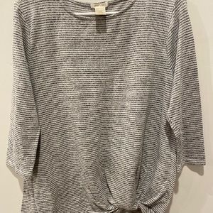 Matty m womens long sleeve grey and white stripe shirt with side cinch size L